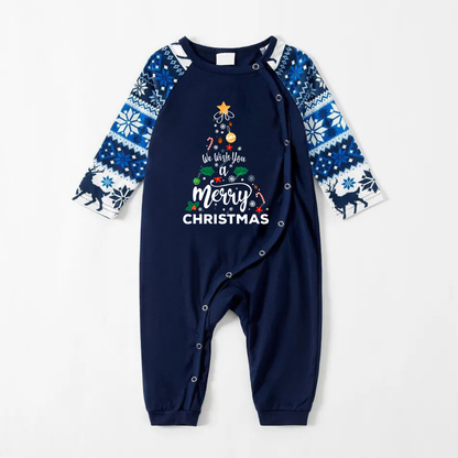 "We Wish You a Merry Christmas" Print Blue Family Christmas Matching Pajamas