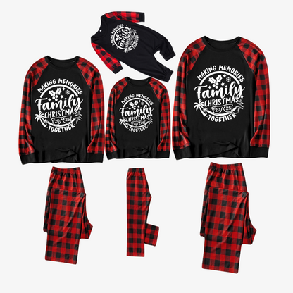 Christmas Make Memories Together 2025 Print Black & Red Plaid Family Matching Black Pajamas With Dog bandana