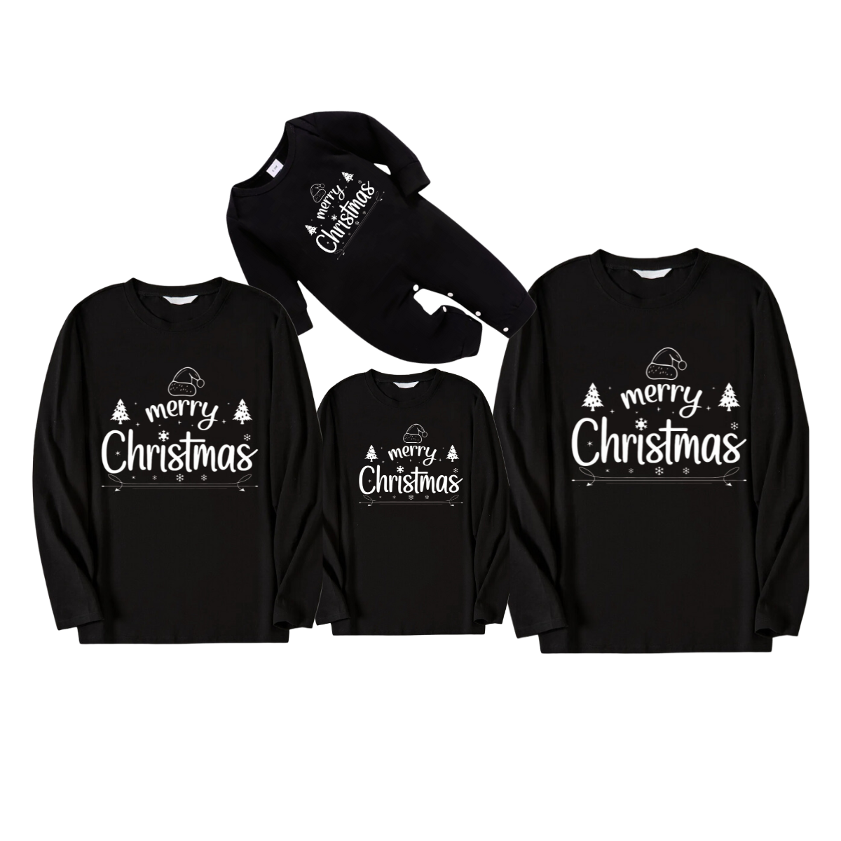 "Merry Christmas" White Letter 2025 Black Long Sleeve Top