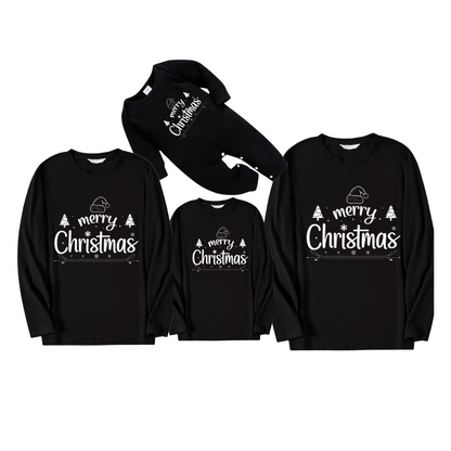"Merry Christmas" White Letter 2025 Black Long Sleeve Top