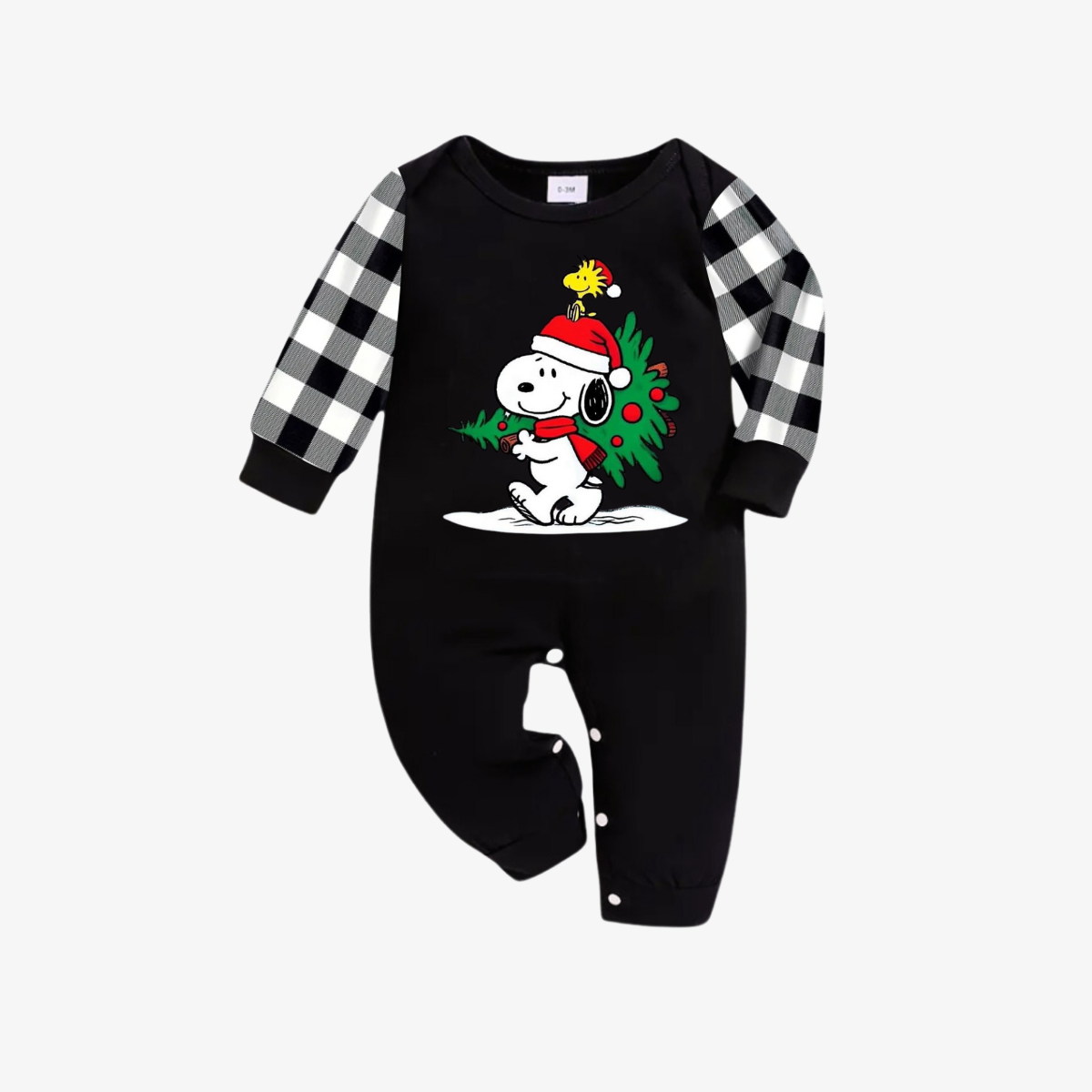 Snoopy Dog Printed Black and White Plaid Christmas Family Pajama Set