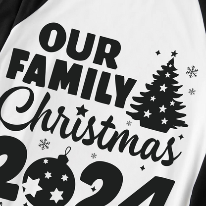 Christmas Tree & "2024 Making Memories Together" Patterned Black Sleeve Contrast Tops and and Black and Green Plaid Pants Family Matching Pajamas Sets With Dog Bandana