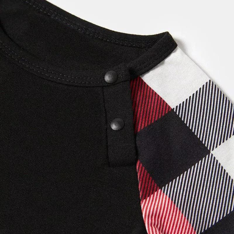 Christmas Tree & "2025 Making Memories Together" Patterned Plaid Sleeve Contrast Tops and Red & Black & White Plaid Pants Family Matching Pajamas Set With Dog Bandana