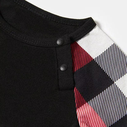 Christmas Tree & "2025 Making Memories Together" Patterned Plaid Sleeve Contrast Tops and Red & Black & White Plaid Pants Family Matching Pajamas Set With Dog Bandana