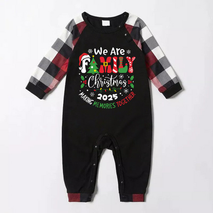 "We are Family 2025 Christmas Make Memories Together" Slogan Print Black Top With Red & Black & Grey & White Plaid Family Matching Pajamas