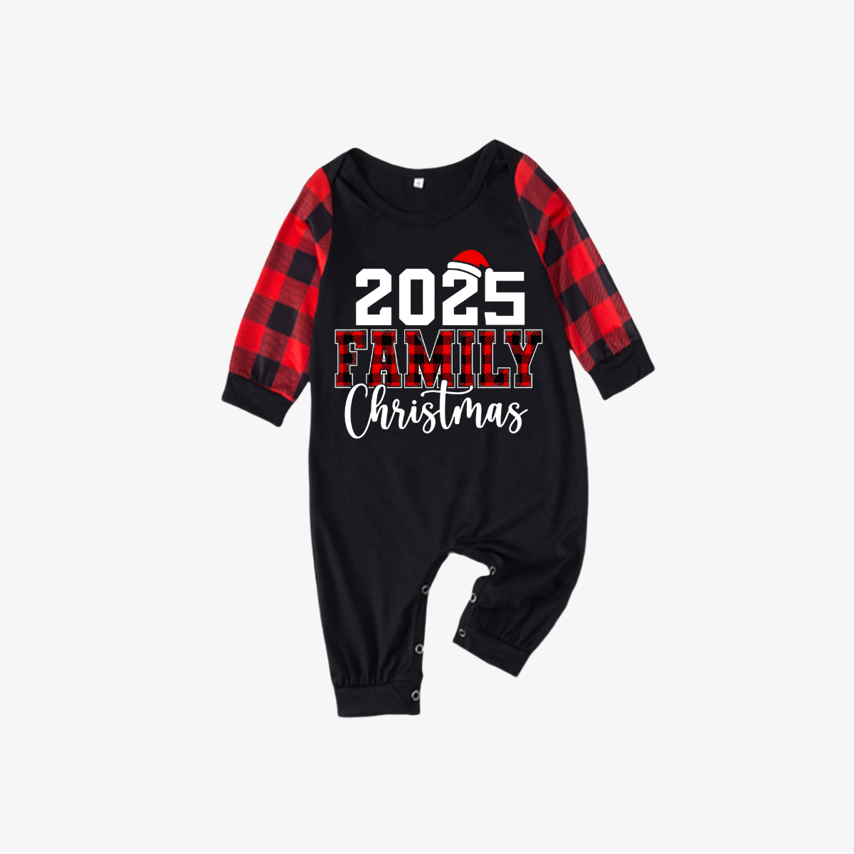 "2025 Family Christmas" Text Print Black & Red Plaid Christmas Matching Pajamas