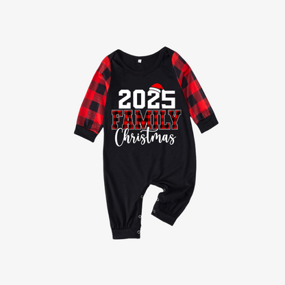 "2025 Family Christmas" Text Print Black & Red Plaid Christmas Matching Pajamas