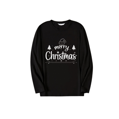"Merry Christmas" White Letter 2025 Black Long Sleeve Top