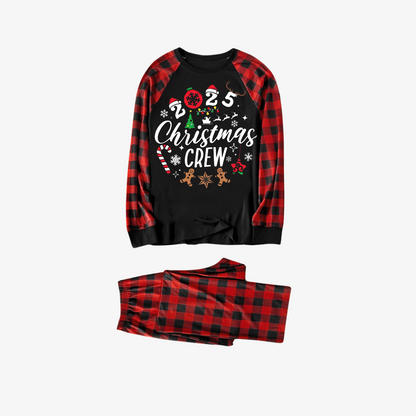 "2025 Christmas Crew" Text Print Black & Red Plaid Christmas Matching Pajamas