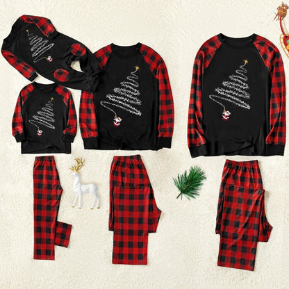 Christmas Family Christmas 2025 Letter Print Patterned Contrast Black top and Black & Red Plaid Pants Family Matching Pajamas Set