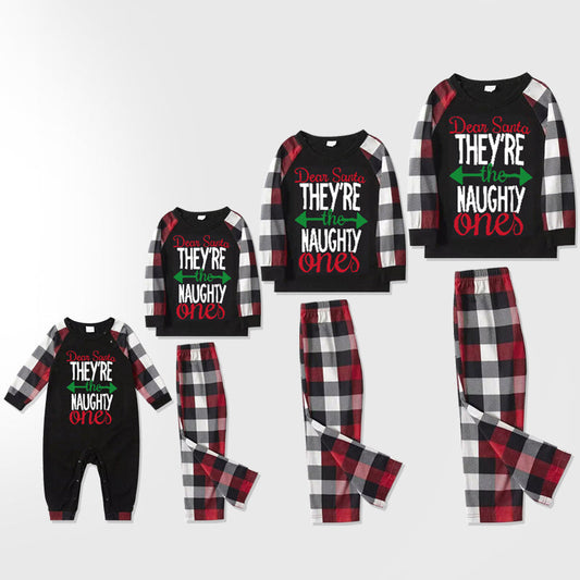 Christmas Matching Family Pajamas Letter Print Black White Plaids Pajamas Set 2025