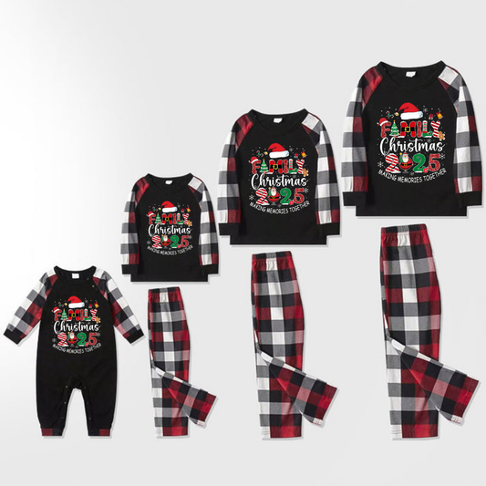 Red and Gray Plaid Christmas Pajamas Set With "Family Christmas 2025 Making Memories Together" Text Print