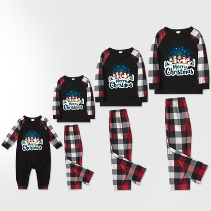 Red and Gray Plaid Christmas Pajamas Set With Happy Chickens and "Merry Christmas" Text Print