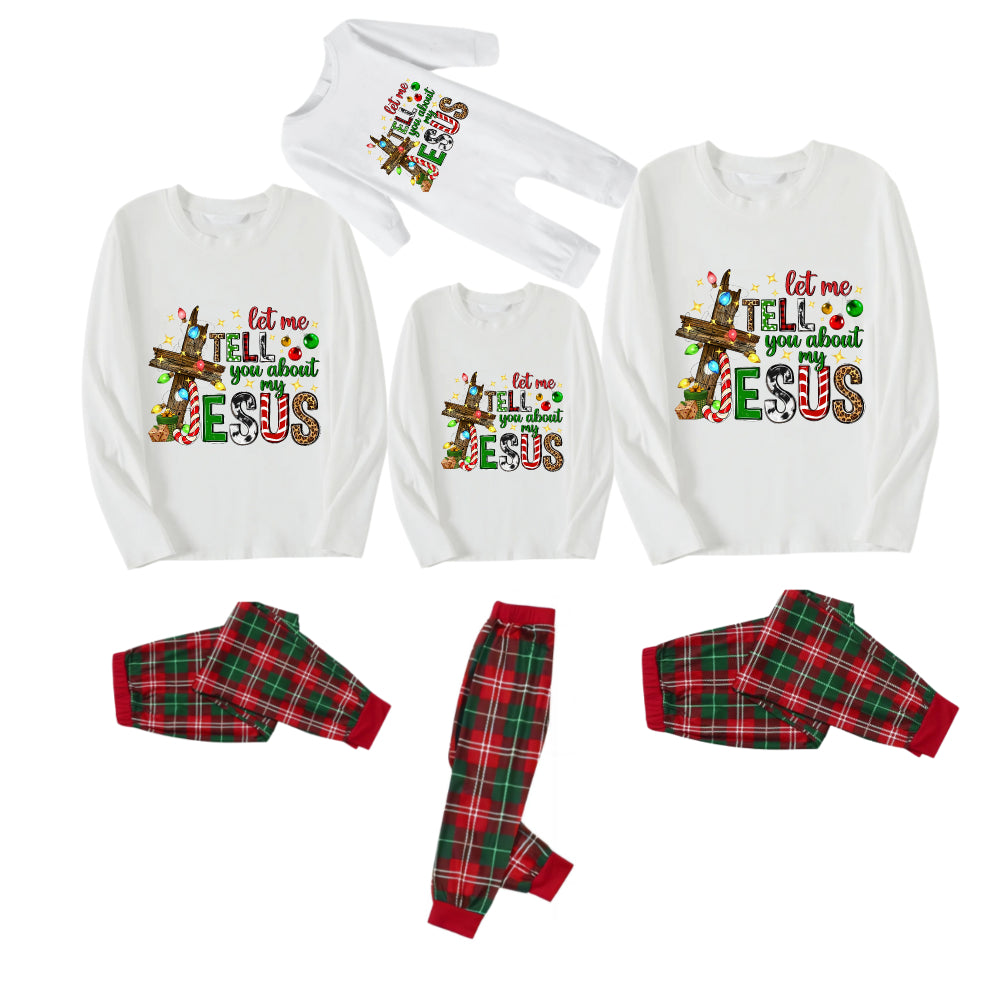 “Let Me Tell You About My Jesus” Printed Red and Green Plaid Christmas Pajama Set