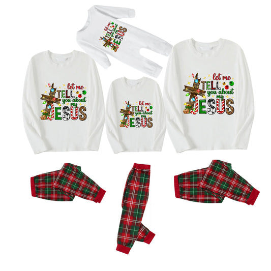 “Let Me Tell You About My Jesus” Printed Red and Green Plaid Christmas Pajama Set
