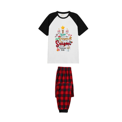 Black and Red Plaid Raglan Short Sleeve Pajamas Set With "Jesus Is The Reason For The Season" Print