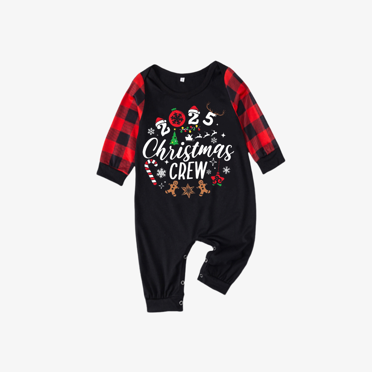"2025 Christmas Crew" Text Print Black & Red Plaid Christmas Matching Pajamas