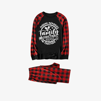 Christmas Make Memories Together 2025 Print Black & Red Plaid Family Matching Black Pajamas With Dog bandana