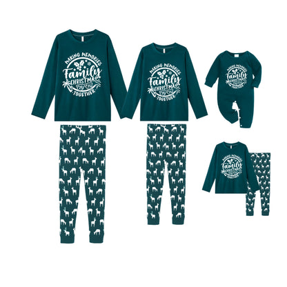Christmas Family Matching Pajamas-Dark Green&Deer Patterned Pjs Set with "Family Christmas Making Memories Together" Print