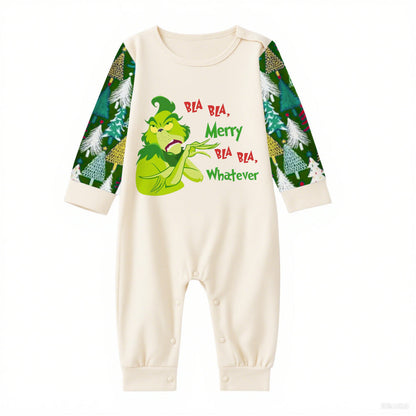 Family Christmas Pajamas Set With Funny Grinch and Holiday Text