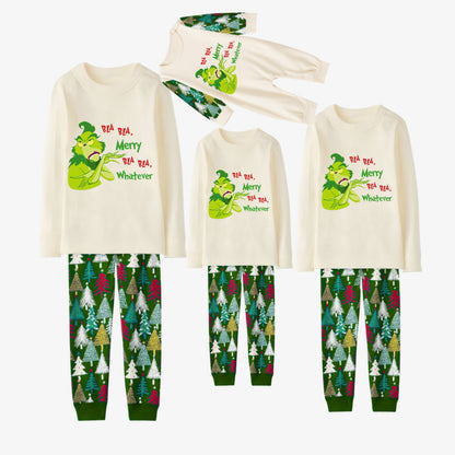 Family Christmas Pajamas Set With Funny Grinch and Holiday Text