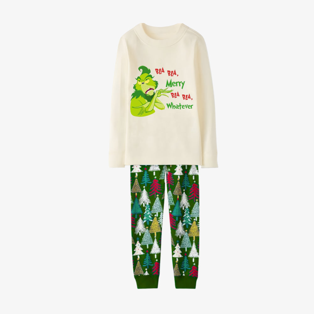 Family Christmas Pajamas Set With Funny Grinch and Holiday Text