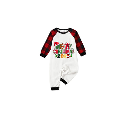 Black and Red Plaid Raglan Short Sleeve Pajamas Set With "Merry Christmas" Artistic Font Print