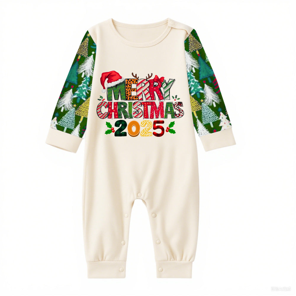 Family Christmas Pajamas Set With  Colorful Merry Christmas 2025 Holiday Text