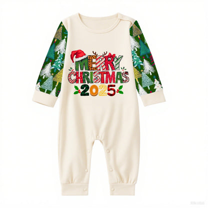 Family Christmas Pajamas Set With  Colorful Merry Christmas 2025 Holiday Text