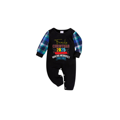 Blue and Green Plaid Christmas Pajamas Set With "Family Christmas 2025 Making Memories Together" Colorful Print