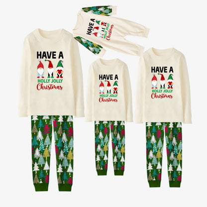 Family Christmas Pajamas Set With Cute Gnome and Holiday Lettering