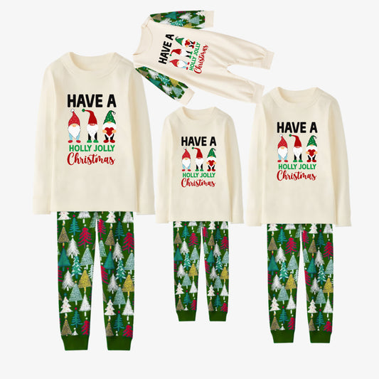 Family Christmas Pajamas Set With Cute Gnome and Holiday Lettering