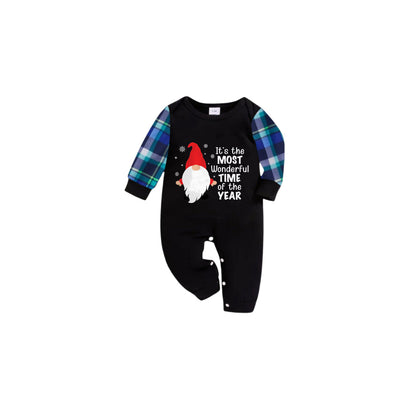 Blue and Green Plaid Christmas Pajamas Set With Santa Claus and "It is the MOST Wonderful TIME of the YEAR" Print