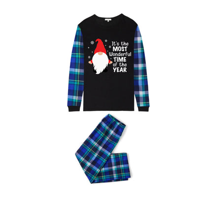 Blue and Green Plaid Christmas Pajamas Set With Santa Claus and "It is the MOST Wonderful TIME of the YEAR" Print