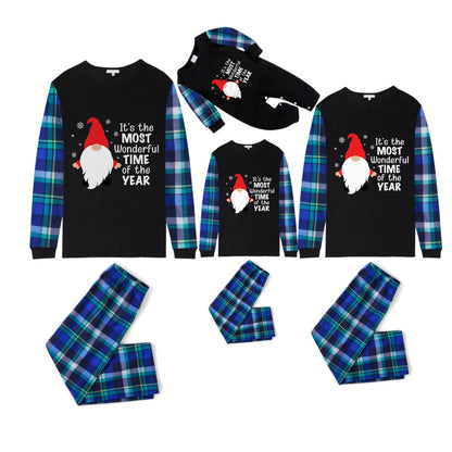 Blue and Green Plaid Christmas Pajamas Set With Santa Claus and "It is the MOST Wonderful TIME of the YEAR" Print
