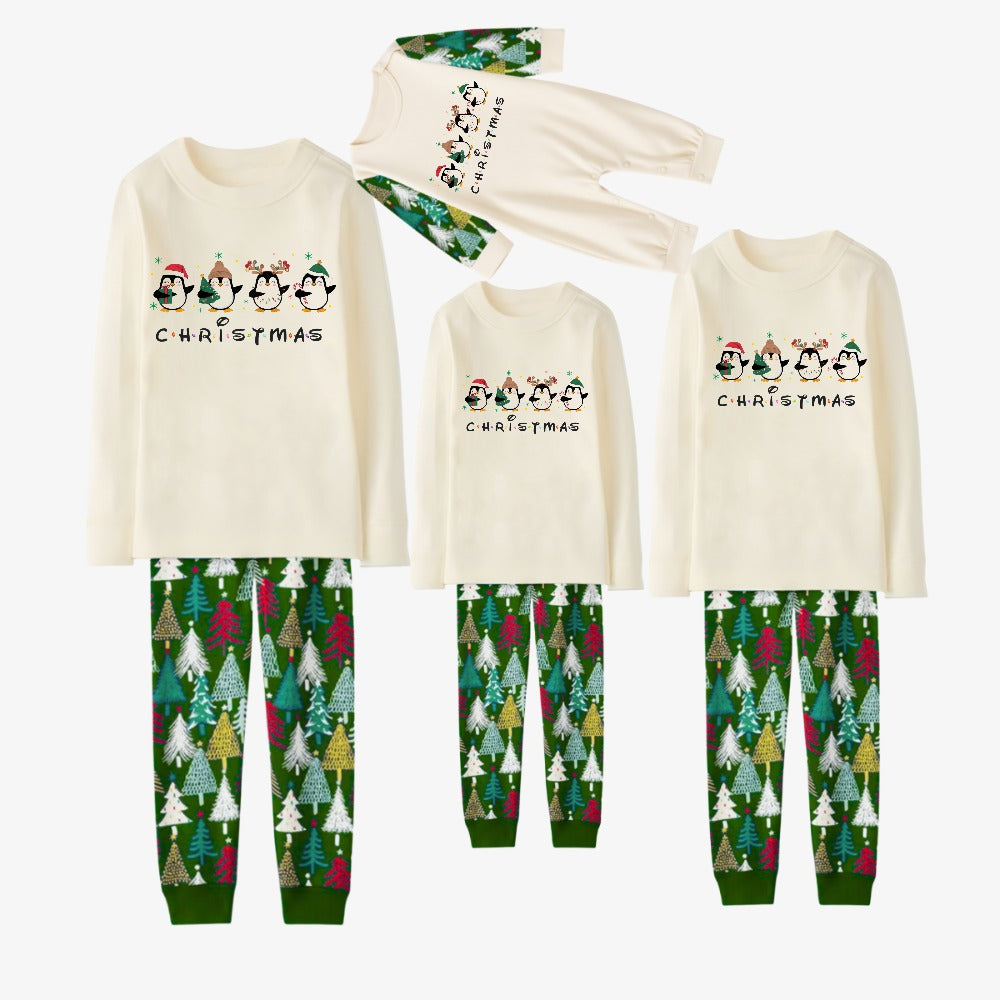 Family Christmas Pajamas Set With Penguin Print