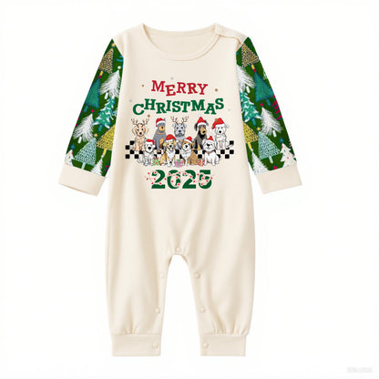 Family Christmas Pajamas Set With "Merry Christmas" and Dog Print