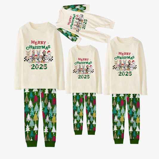 Family Christmas Pajamas Set With "Merry Christmas" and Dog Print
