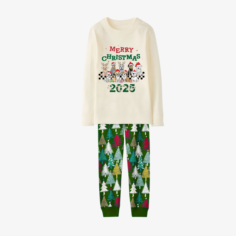 Family Christmas Pajamas Set With "Merry Christmas" and Dog Print
