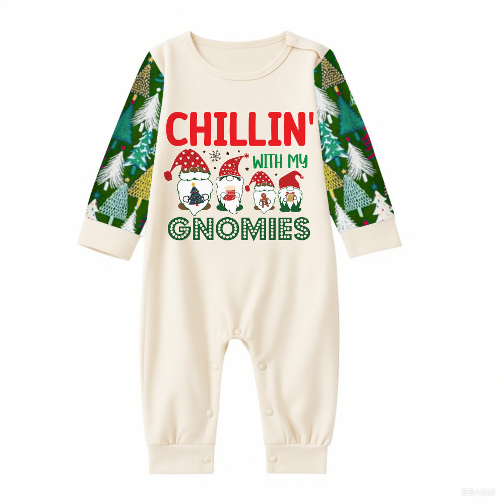 Family Christmas Pajamas Set With Gnomies and Holiday Lettering
