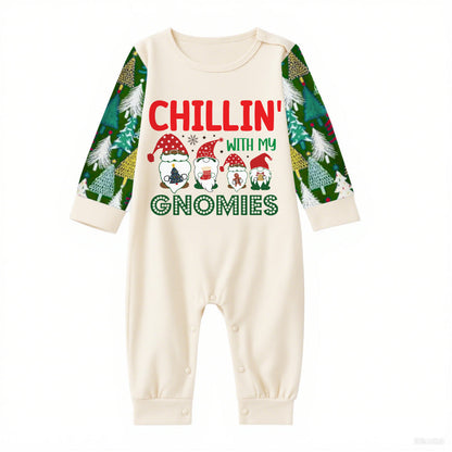 Family Christmas Pajamas Set With Gnomies and Holiday Lettering