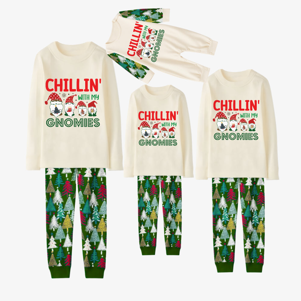 Family Christmas Pajamas Set With Gnomies and Holiday Lettering