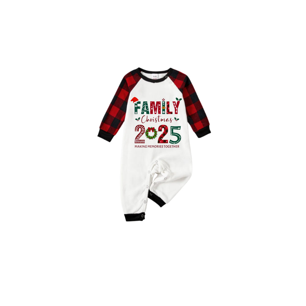 Black and Red Plaid Raglan Short Sleeve Pajamas Set With "Family Christmas 2025 Making Memories Together" Colorful Slogan Print