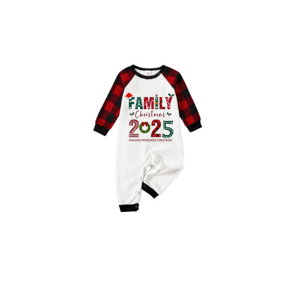 Black and Red Plaid Raglan Short Sleeve Pajamas Set With "Family Christmas 2025 Making Memories Together" Colorful Slogan Print
