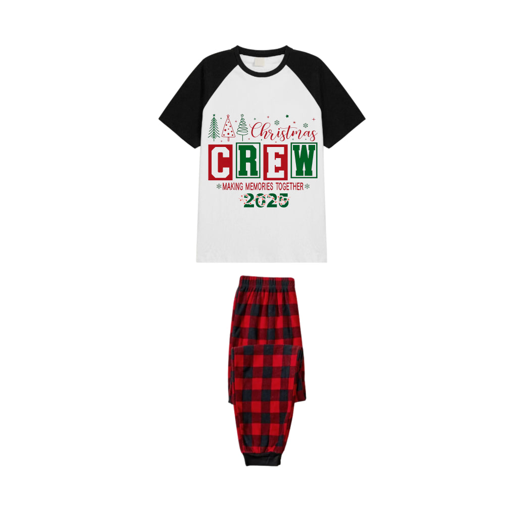 Black and Red Plaid Raglan Short Sleeve Pajamas Set With "Christmas Making Memories Together" Artistic Font Print