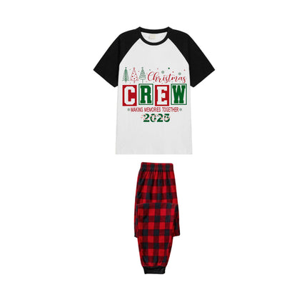 Black and Red Plaid Raglan Short Sleeve Pajamas Set With "Christmas Making Memories Together" Artistic Font Print
