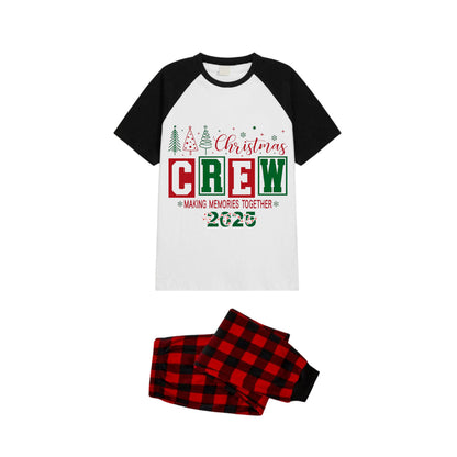 Black and Red Plaid Raglan Short Sleeve Pajamas Set With "Christmas Making Memories Together" Artistic Font Print