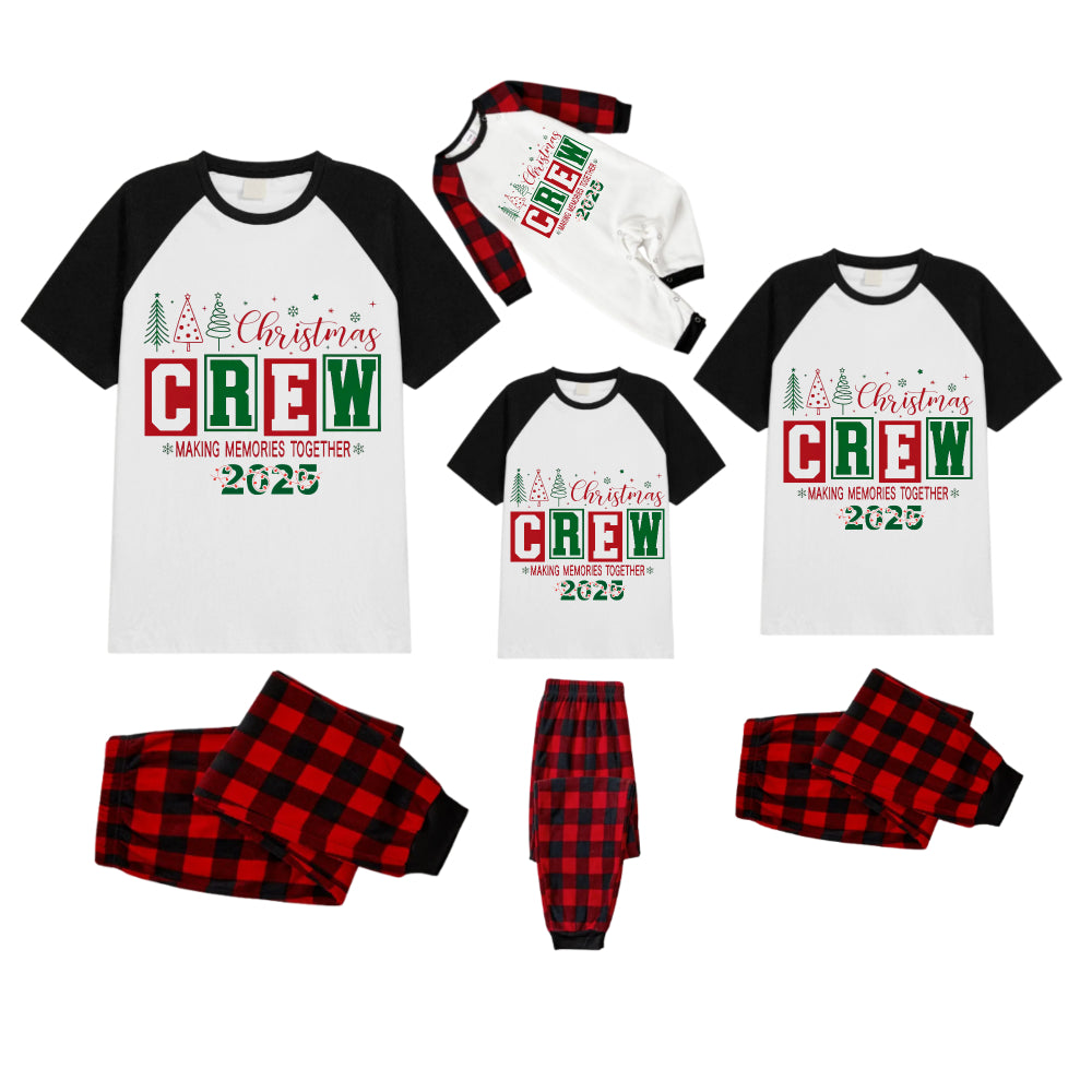 Black and Red Plaid Raglan Short Sleeve Pajamas Set With "Christmas Making Memories Together" Artistic Font Print