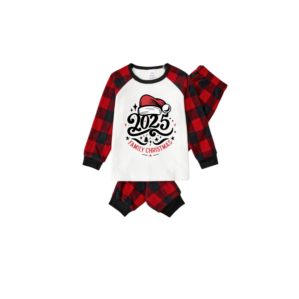 Red and Black Plaid Christmas Pajamas Set With Family Christmas Text Print
