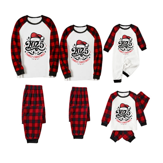 Red and Black Plaid Christmas Pajamas Set With Family Christmas Text Print
